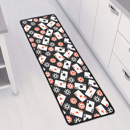 Casino Chip And Card Pattern Print Long Kitchen Mat