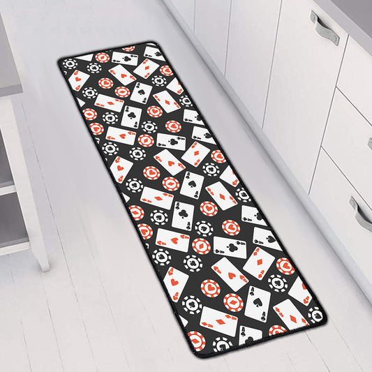 Casino Chip And Card Pattern Print Long Kitchen Mat