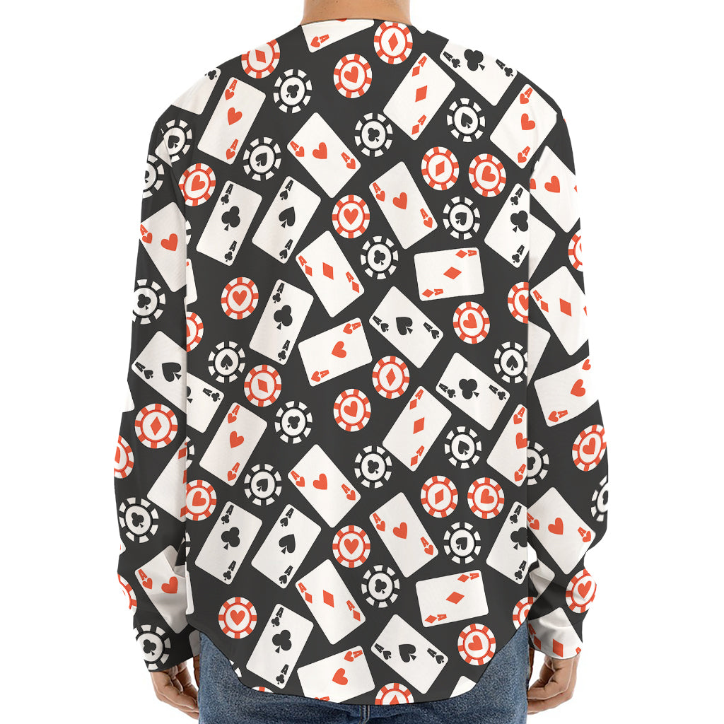 Casino Chip And Card Pattern Print Long Sleeve Baseball Jersey
