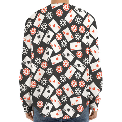 Casino Chip And Card Pattern Print Long Sleeve Baseball Jersey