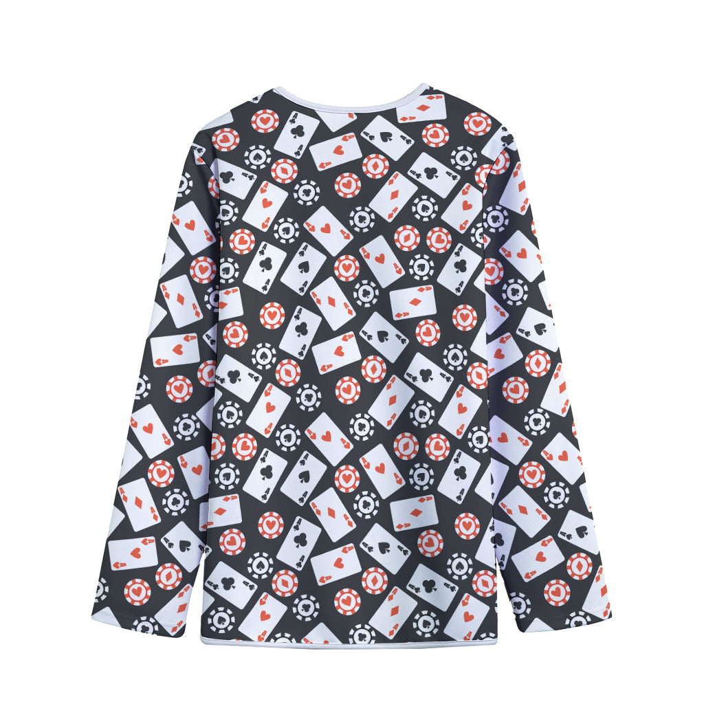 Casino Chip And Card Pattern Print Long Sleeve Short Coat