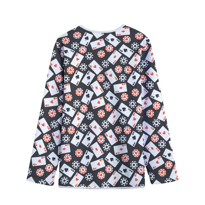 Casino Chip And Card Pattern Print Long Sleeve Short Coat