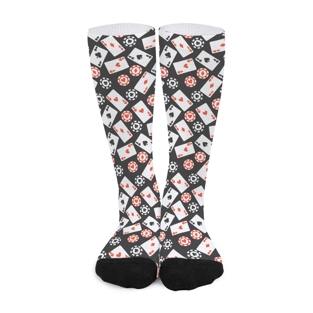 Casino Chip And Card Pattern Print Long Socks