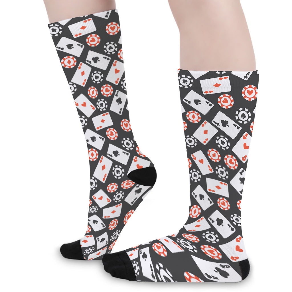 Casino Chip And Card Pattern Print Long Socks