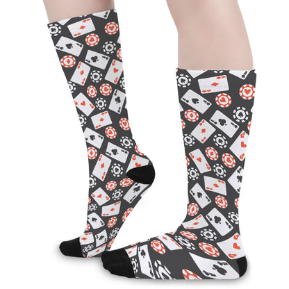 Casino Chip And Card Pattern Print Long Socks