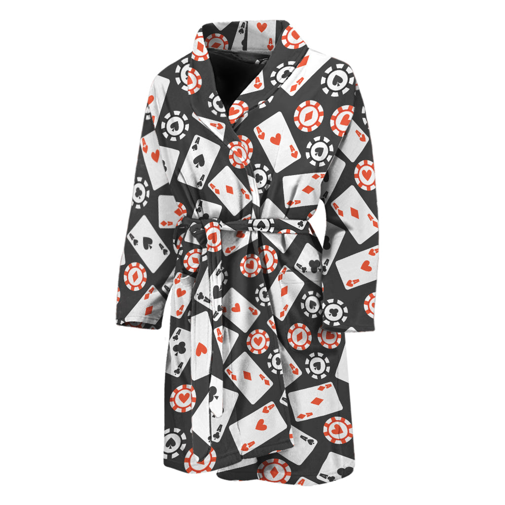 Casino Chip And Card Pattern Print Men's Bathrobe