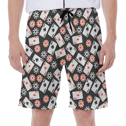 Casino Chip And Card Pattern Print Men's Beach Shorts