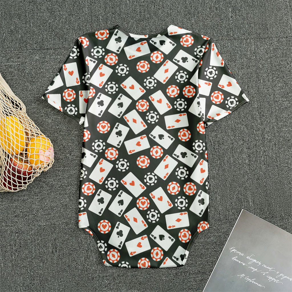 Casino Chip And Card Pattern Print Men's Bodysuit