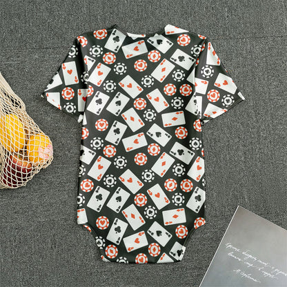 Casino Chip And Card Pattern Print Men's Bodysuit