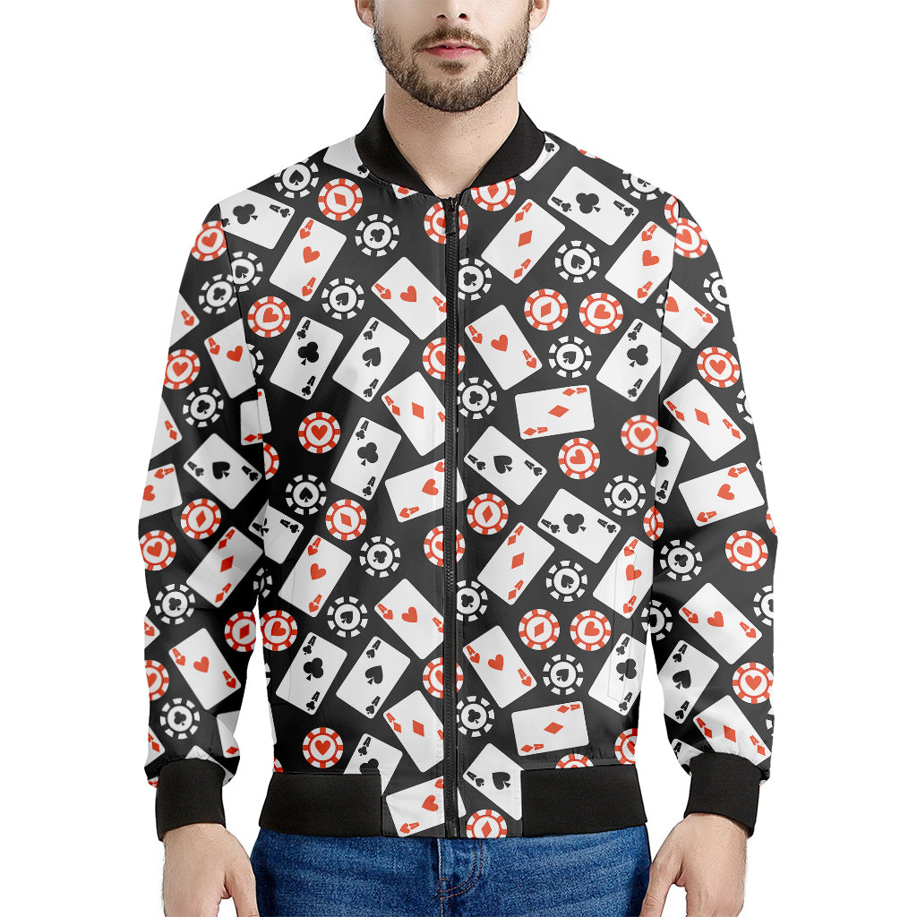 Casino Chip And Card Pattern Print Men's Bomber Jacket