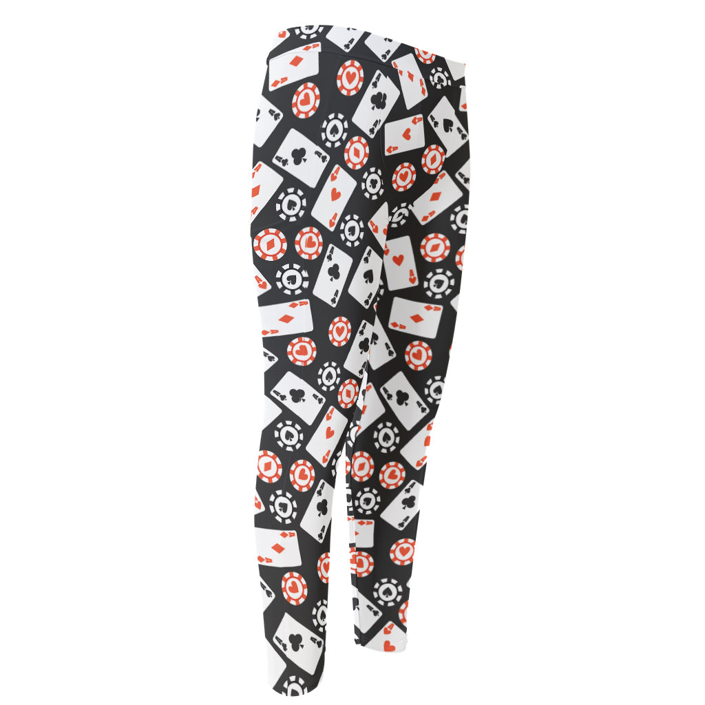 Casino Chip And Card Pattern Print Men's Compression Pants