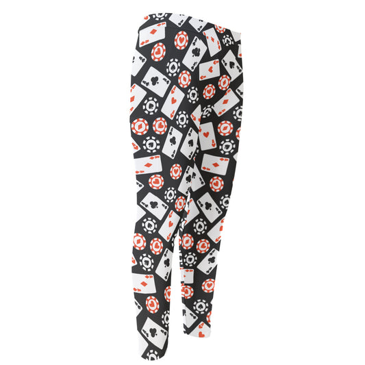 Casino Chip And Card Pattern Print Men's Compression Pants