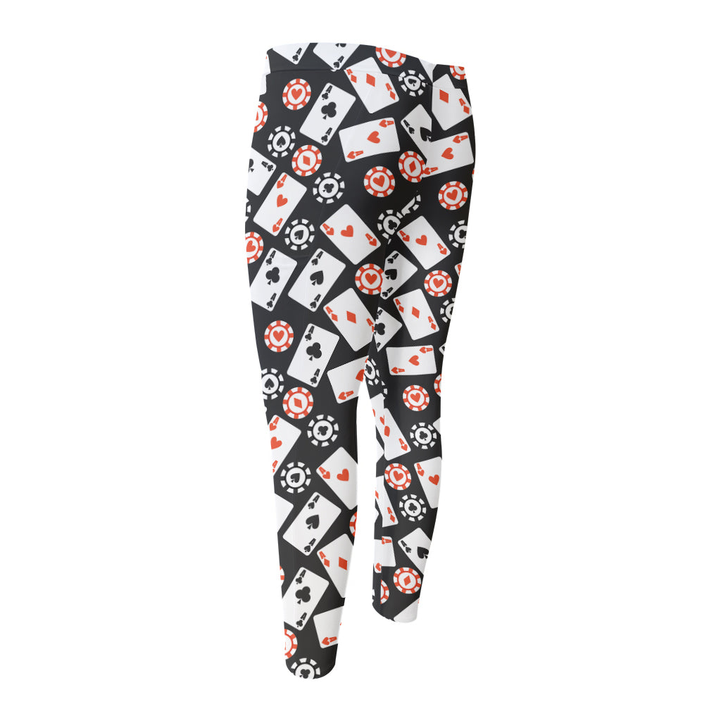 Casino Chip And Card Pattern Print Men's Compression Pants