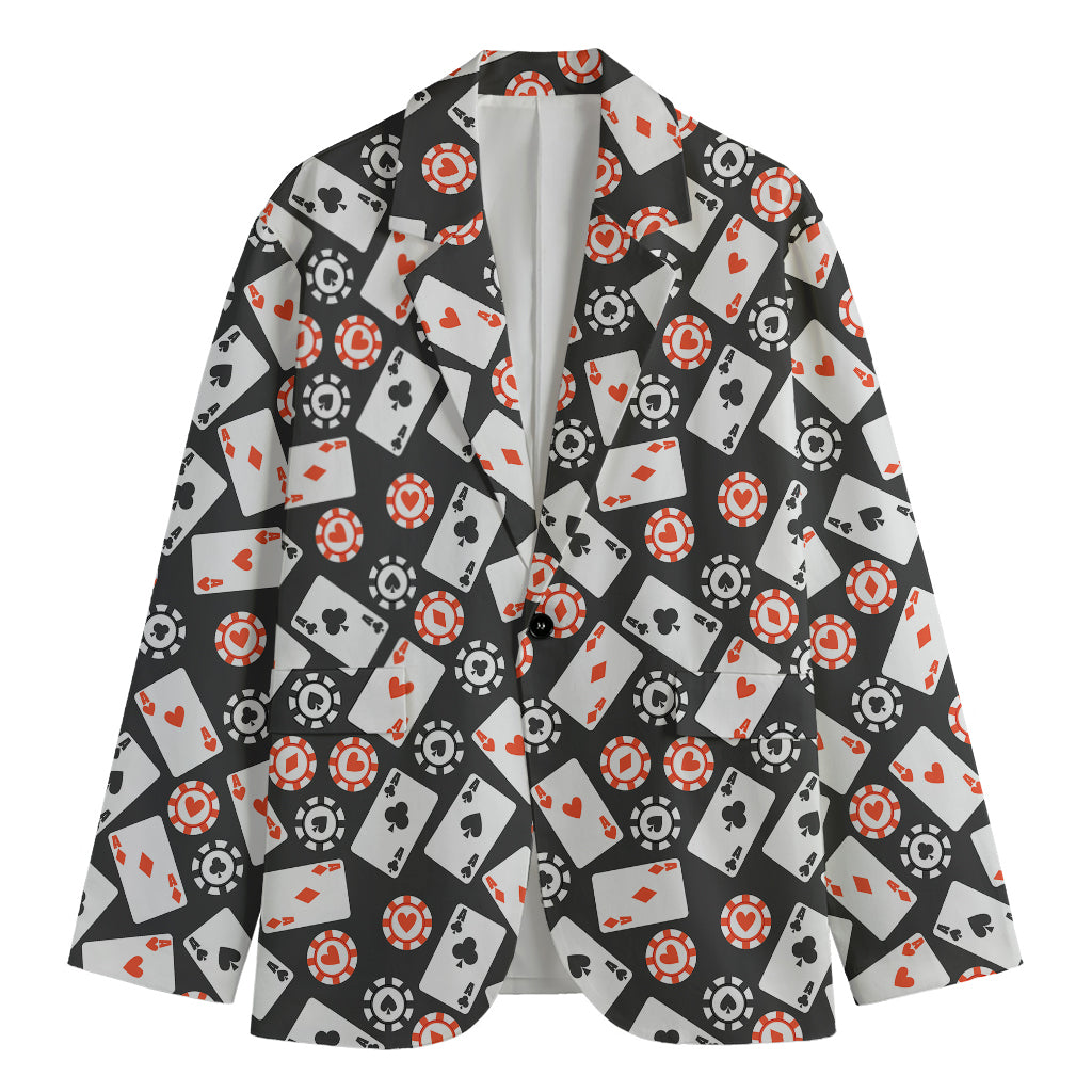 Casino Chip And Card Pattern Print Men's Cotton Blazer