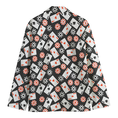 Casino Chip And Card Pattern Print Men's Cotton Blazer
