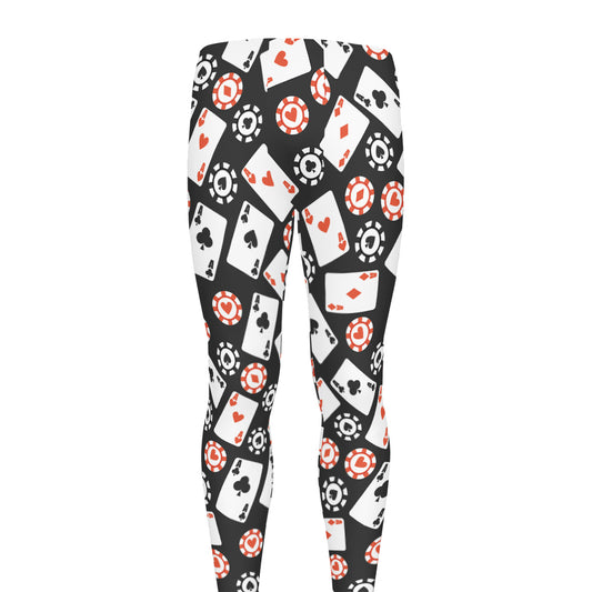 Casino Chip And Card Pattern Print Men's leggings