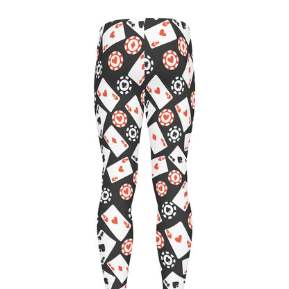 Casino Chip And Card Pattern Print Men's leggings