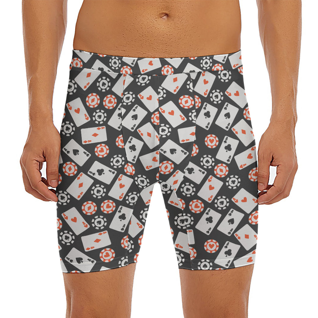 Casino Chip And Card Pattern Print Men's Long Boxer Briefs