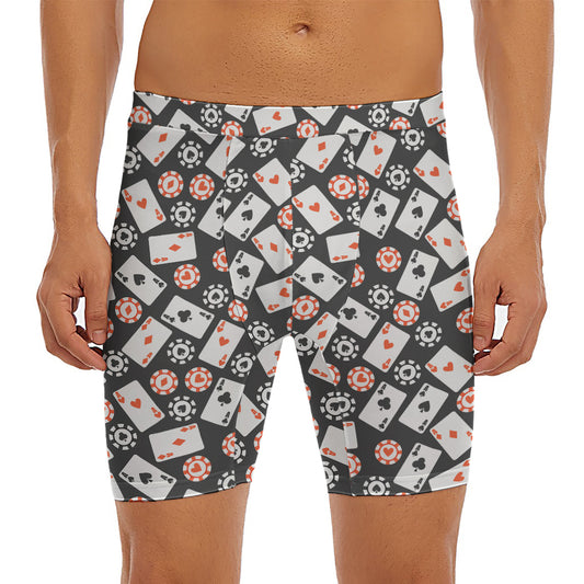 Casino Chip And Card Pattern Print Men's Long Boxer Briefs