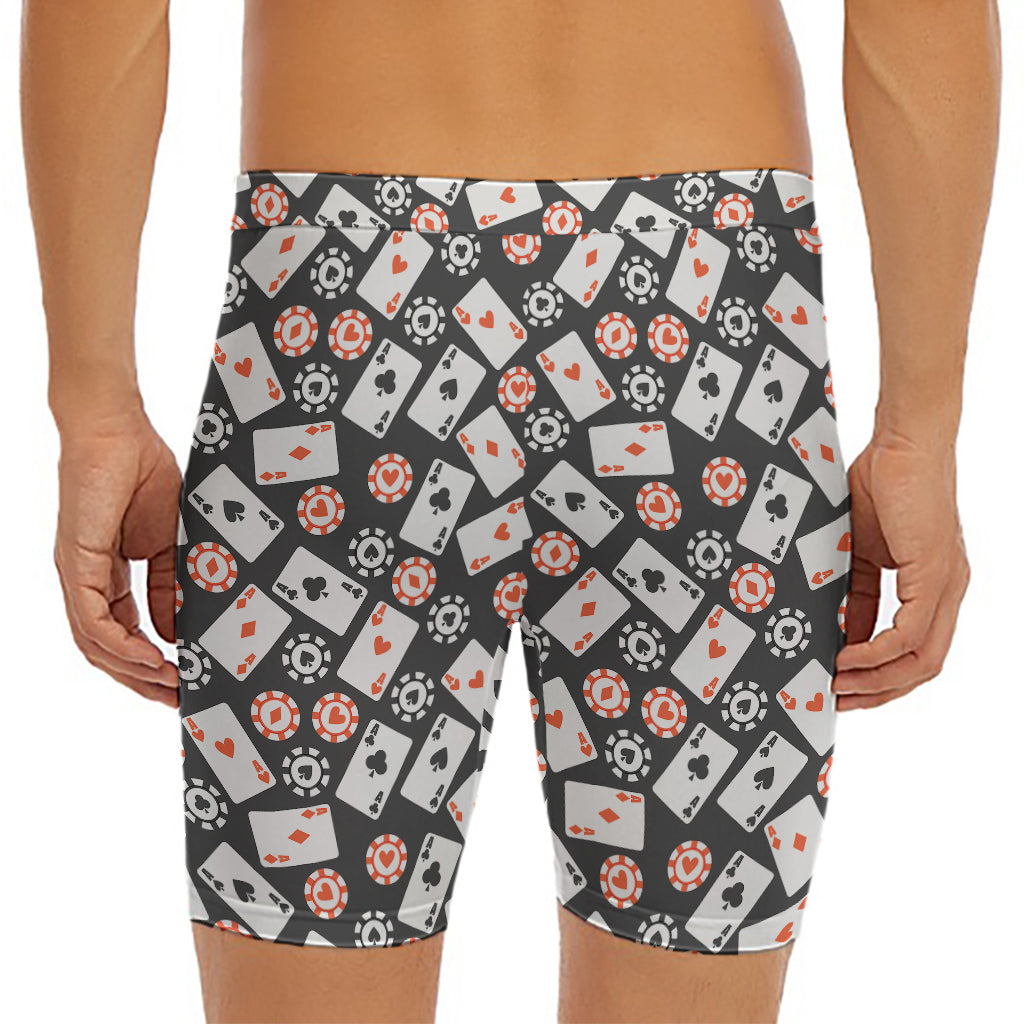 Casino Chip And Card Pattern Print Men's Long Boxer Briefs