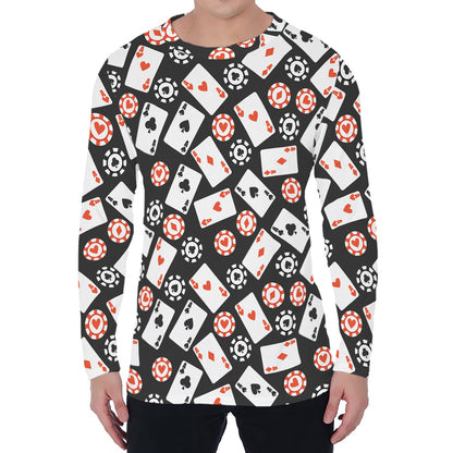 Casino Chip And Card Pattern Print Men's Long Sleeve T-Shirt