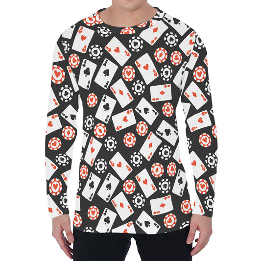 Casino Chip And Card Pattern Print Men's Long Sleeve T-Shirt