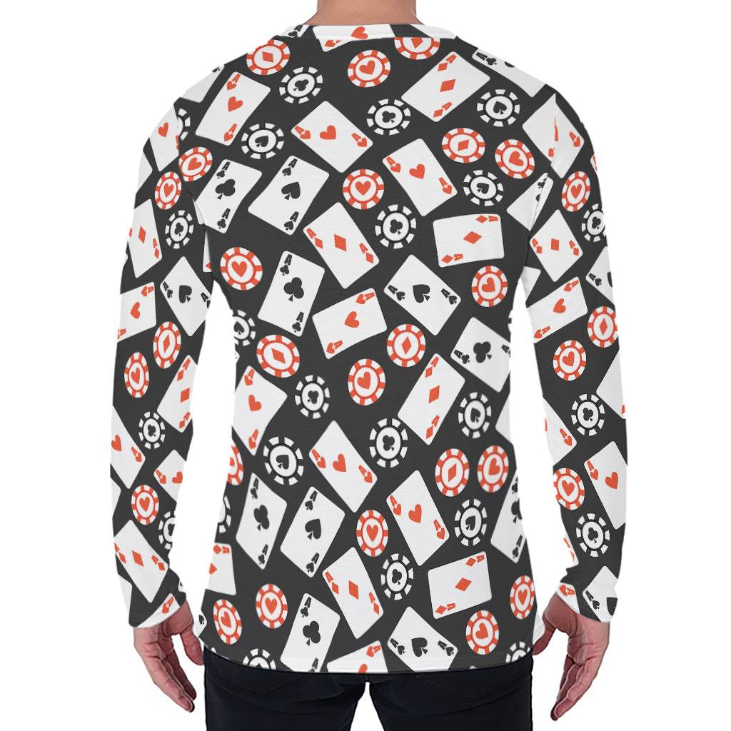 Casino Chip And Card Pattern Print Men's Long Sleeve T-Shirt