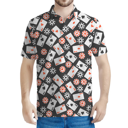 Casino Chip And Card Pattern Print Men's Polo Shirt