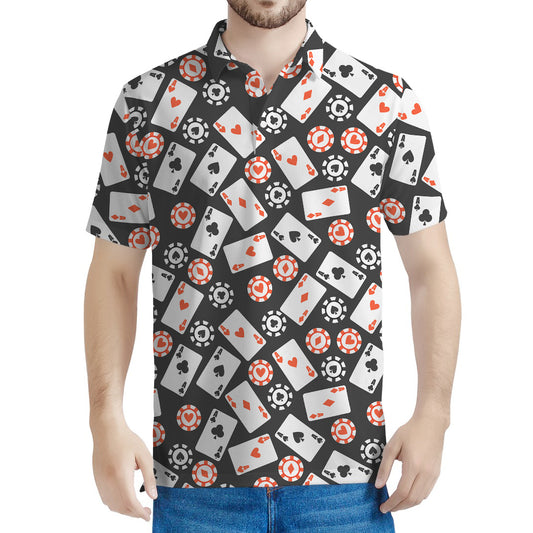 Casino Chip And Card Pattern Print Men's Polo Shirt