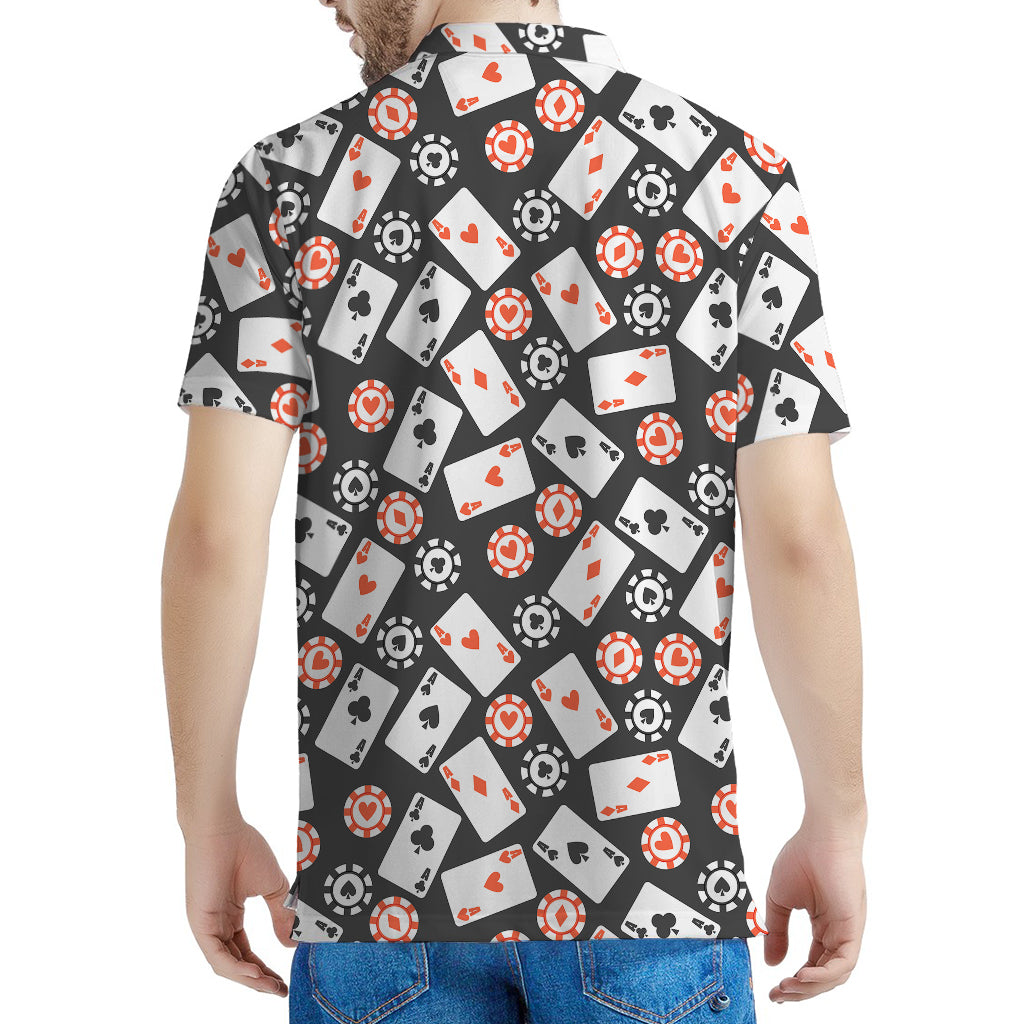 Casino Chip And Card Pattern Print Men's Polo Shirt