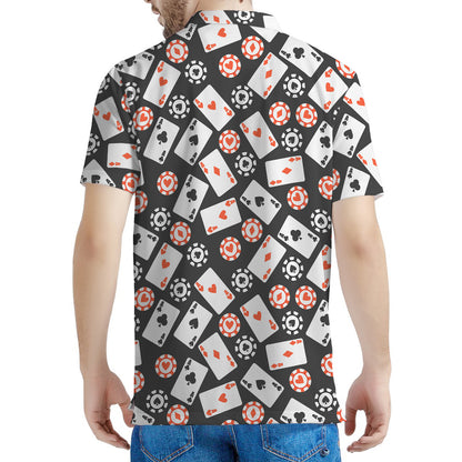 Casino Chip And Card Pattern Print Men's Polo Shirt