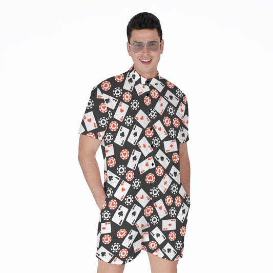 Casino Chip And Card Pattern Print Men's Rompers