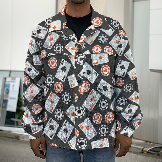Casino Chip And Card Pattern Print Men's Shirt Jacket