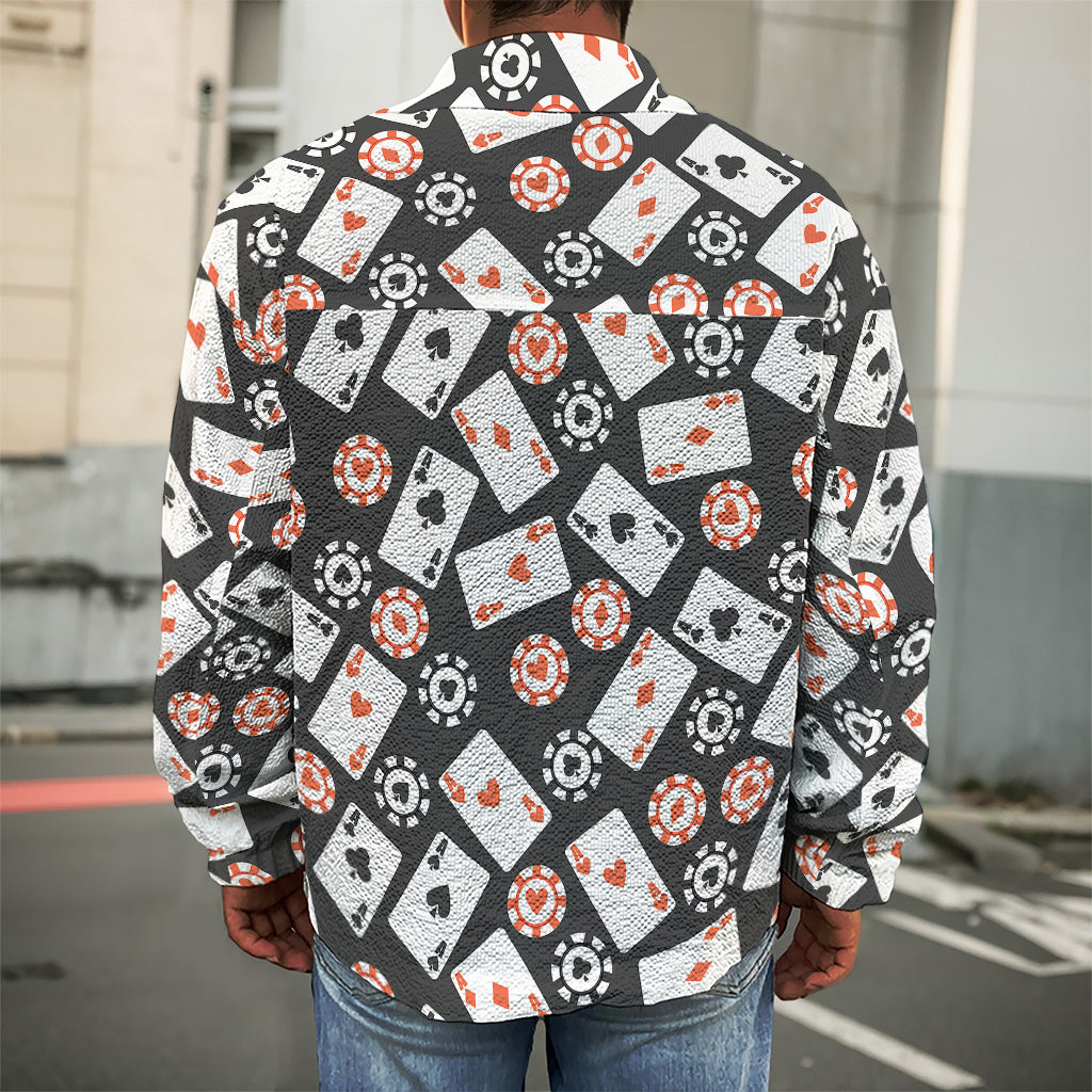 Casino Chip And Card Pattern Print Men's Shirt Jacket