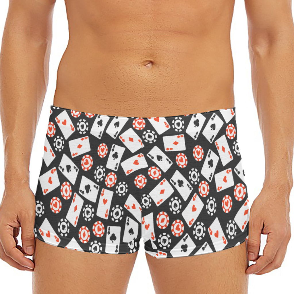 Casino Chip And Card Pattern Print Men's Short Boxer Briefs