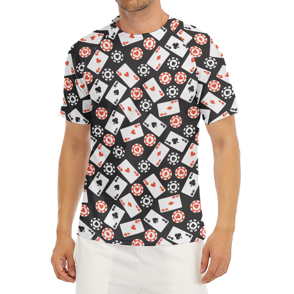 Casino Chip And Card Pattern Print Men's Short Sleeve Rash Guard