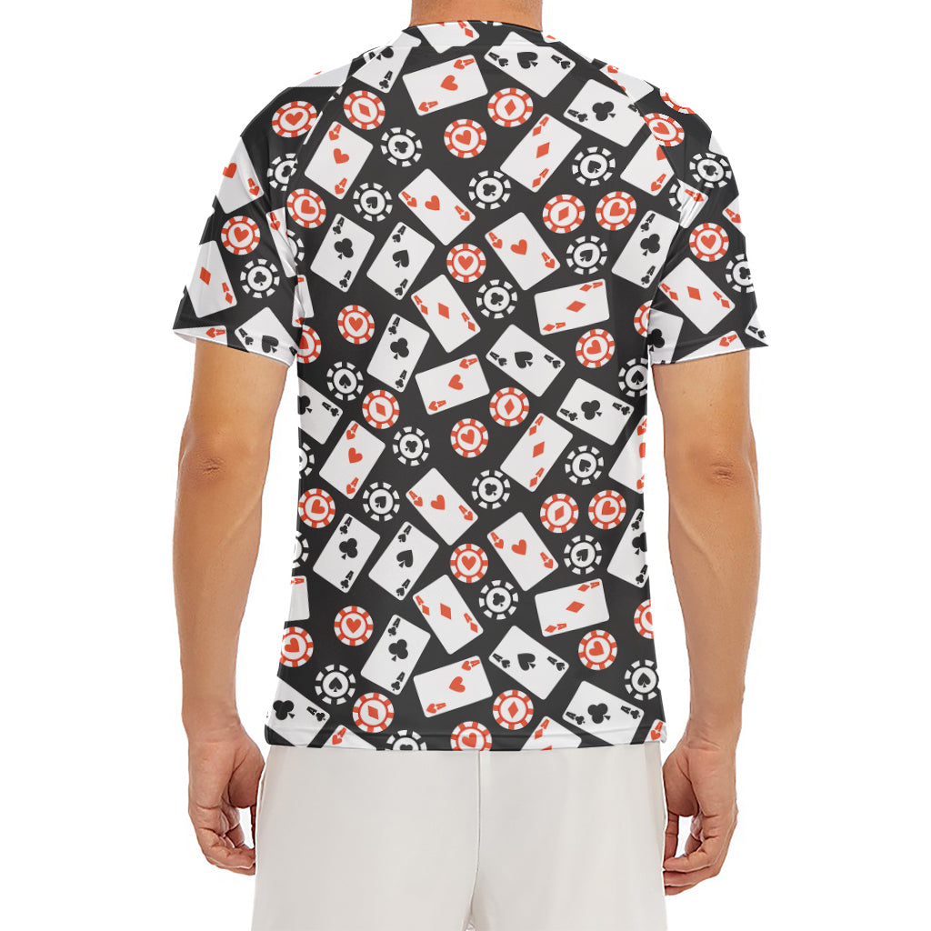 Casino Chip And Card Pattern Print Men's Short Sleeve Rash Guard