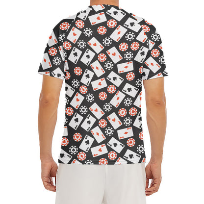 Casino Chip And Card Pattern Print Men's Short Sleeve Rash Guard