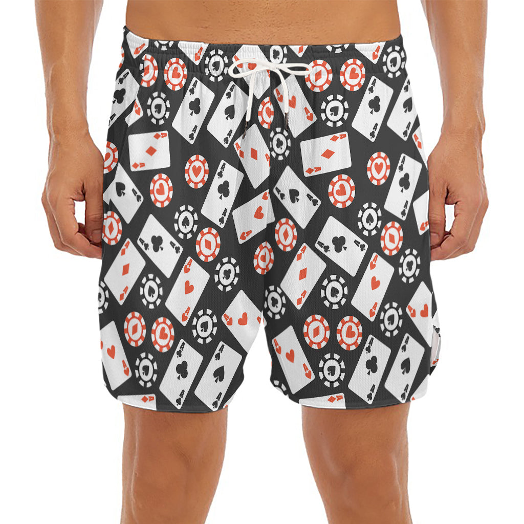 Casino Chip And Card Pattern Print Men's Split Running Shorts