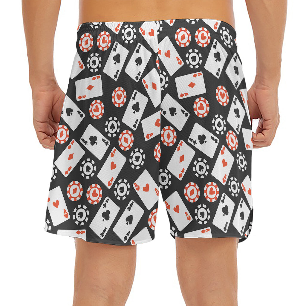Casino Chip And Card Pattern Print Men's Split Running Shorts