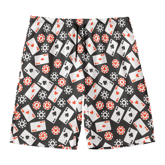 Casino Chip And Card Pattern Print Men's Swim Trunks