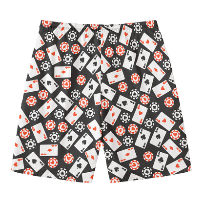 Casino Chip And Card Pattern Print Men's Swim Trunks