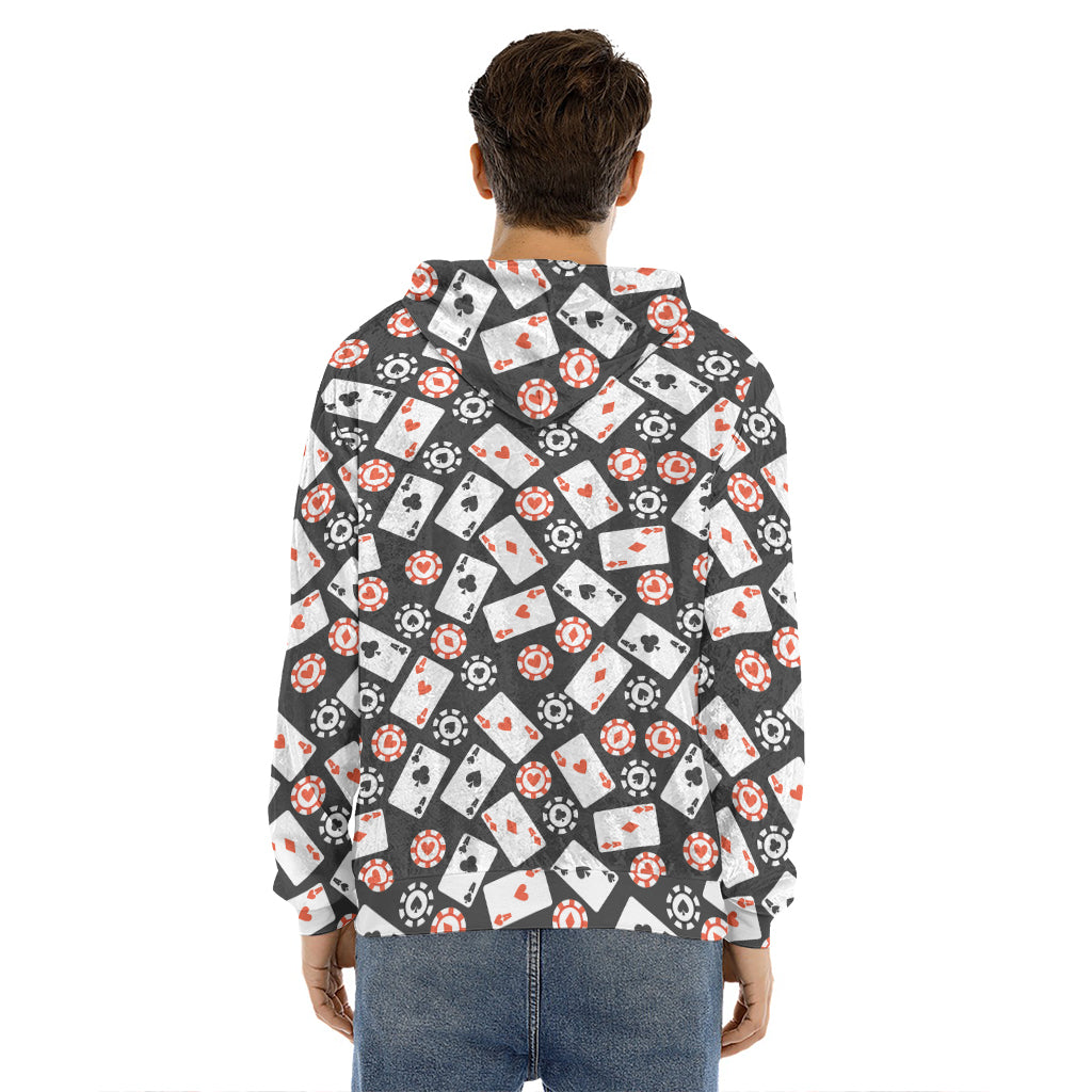 Casino Chip And Card Pattern Print Men's Velvet Pullover Hoodie