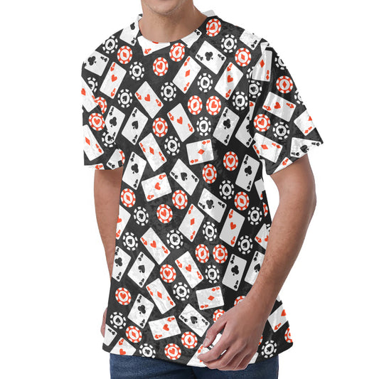 Casino Chip And Card Pattern Print Men's Velvet T-Shirt