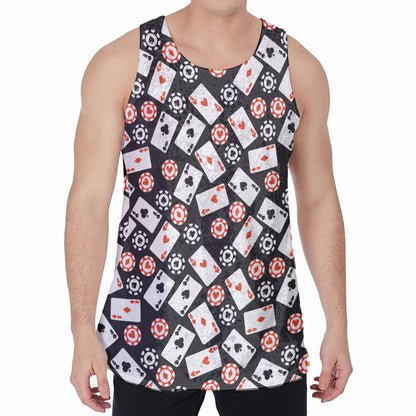 Casino Chip And Card Pattern Print Men's Velvet Tank Top