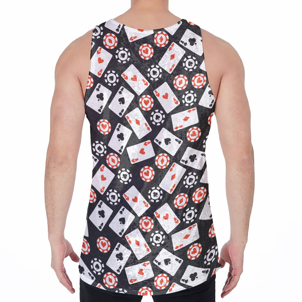 Casino Chip And Card Pattern Print Men's Velvet Tank Top