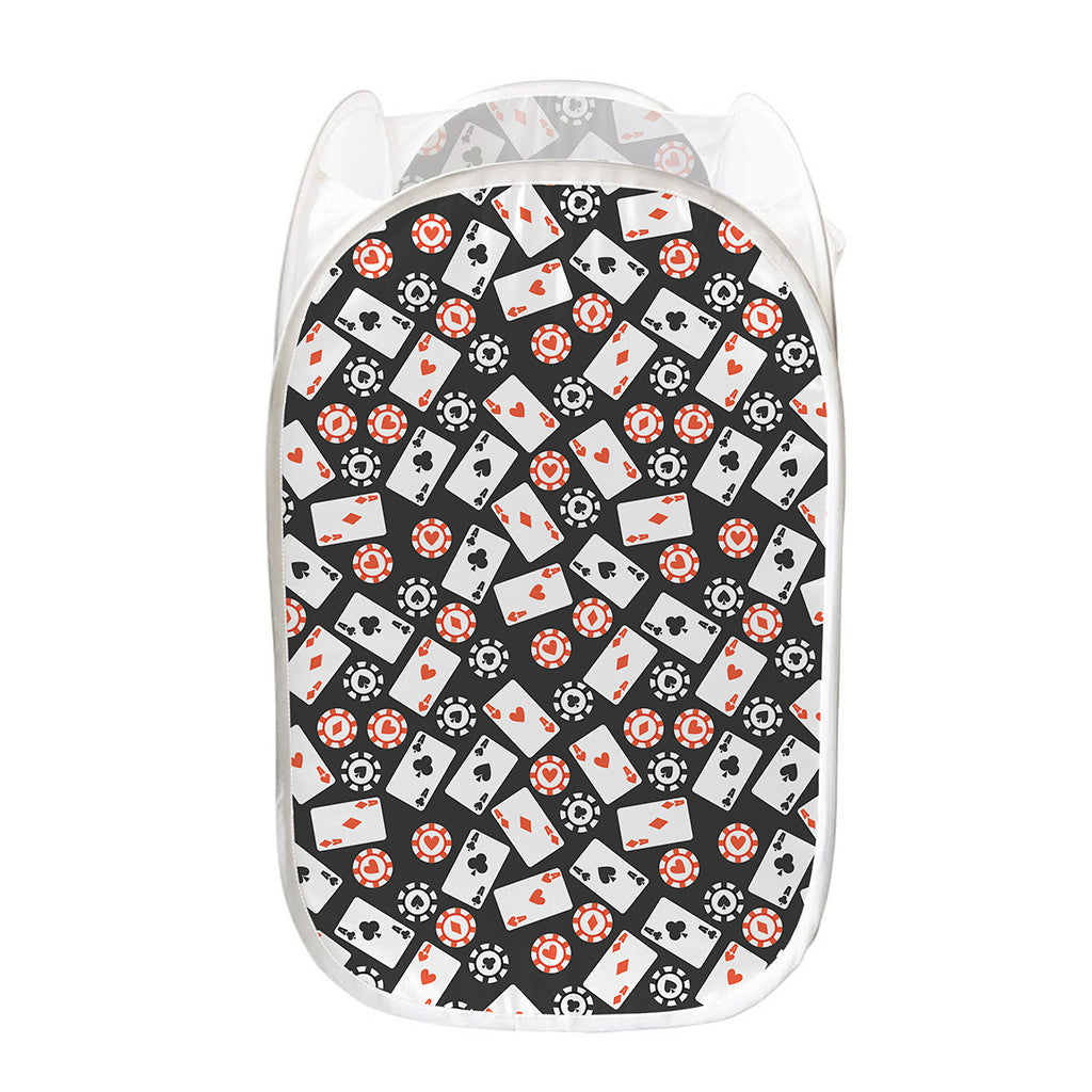 Casino Chip And Card Pattern Print Mesh Laundry Hamper