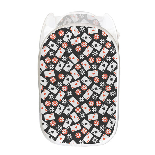 Casino Chip And Card Pattern Print Mesh Laundry Hamper