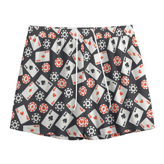 Casino Chip And Card Pattern Print Mesh Shorts