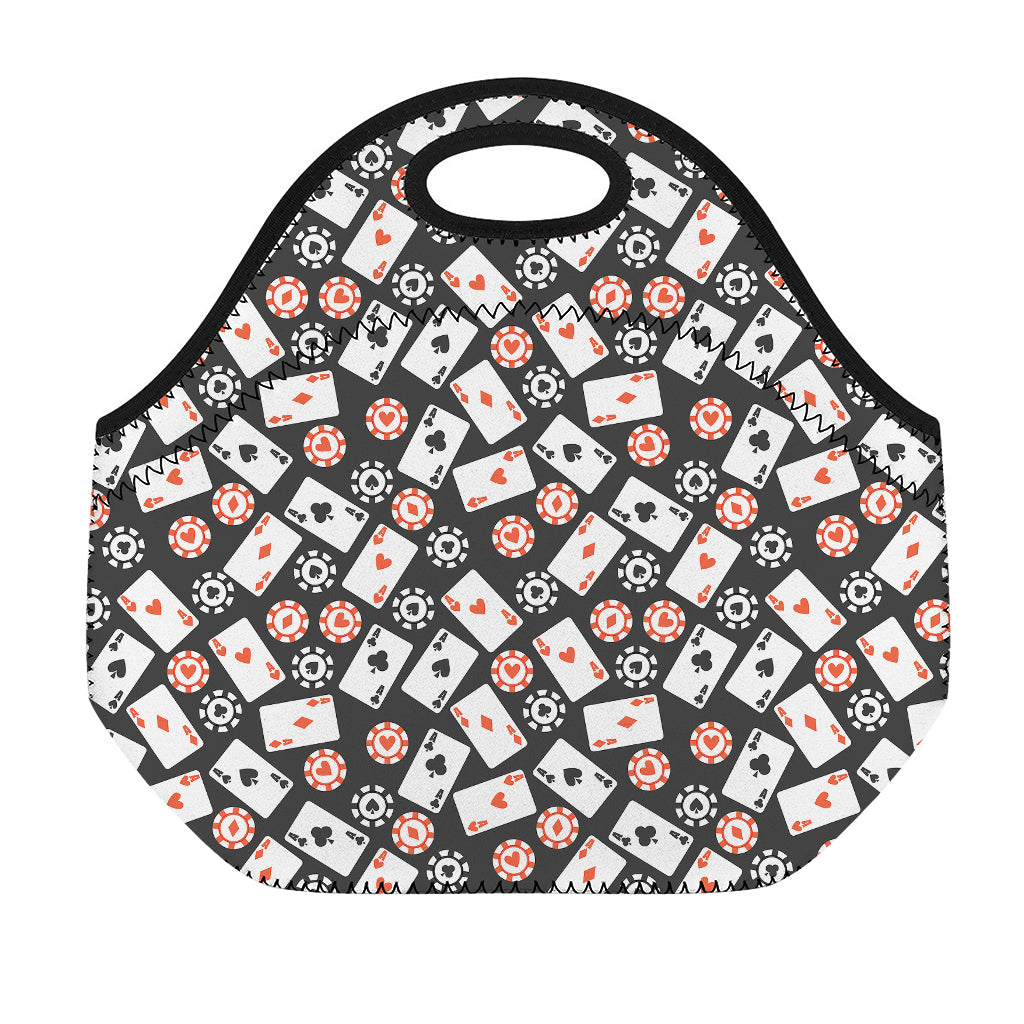 Casino Chip And Card Pattern Print Neoprene Lunch Bag